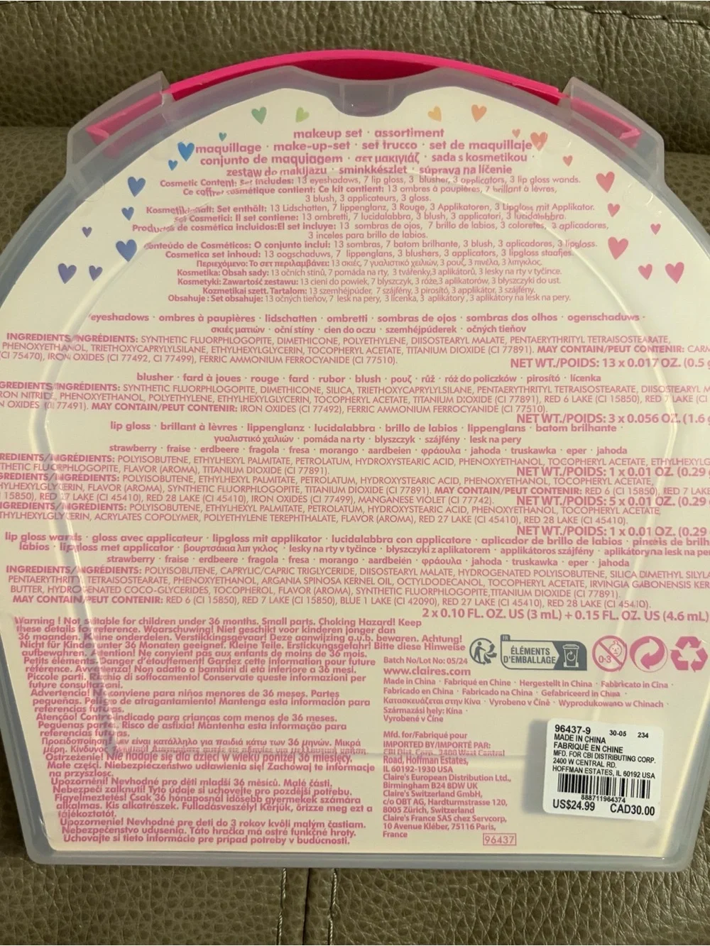 Claire's Club Pink Pastel Holographic Heart Makeup Palette